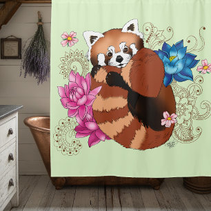 Cortina De Ducha Flores Red Panda Lotus Henna