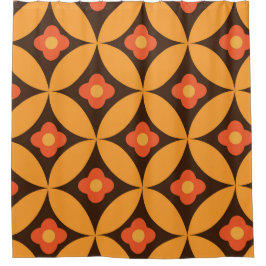 Cortina De Ducha Flores retro en círculos naranjas de mediados de s