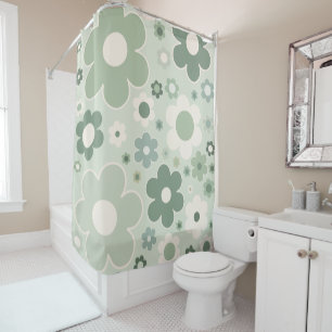 Cortina De Ducha Flores Retro Sage Green Abstract Floral