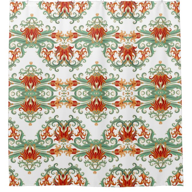 Cortina De Ducha Flores rojas estilo chino ornamental (Anverso)