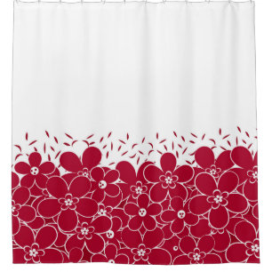 Cortina De Ducha Flores rojas marea sobre fondo blanco