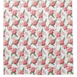 Cortina De Ducha Flores rojas y bayas rojas con hojas verdes