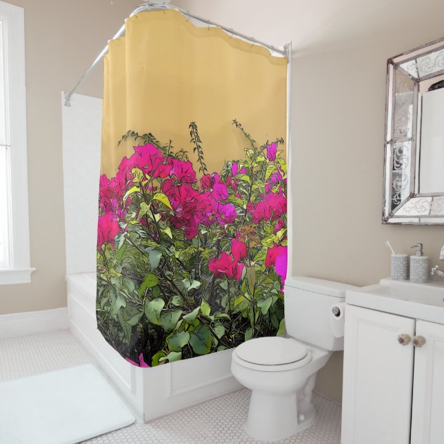 Cortina De Ducha Flores rosadas calientes (In situ)