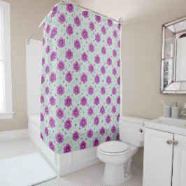 Cortina De Ducha Flores rosadas sobre menta para un estilo interior