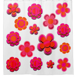 Cortina De Ducha Flores rosadas y naranjas calientes