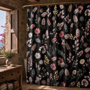 Cortina De Ducha Flores silvestres acuarelas románticas oscuras
