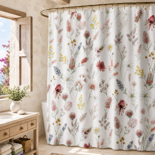 Cortina De Ducha Flores silvestres románticas acuarela pastel