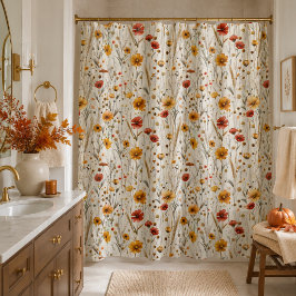 Cortina De Ducha Flores Silvestres Rústicas - Patrón Floral Boho de