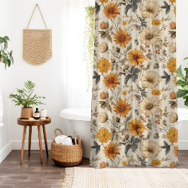 Cortina De Ducha Flores silvestres secas vintage crema naranja marr