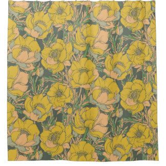 Cortina De Ducha Flores trolíceas de primavera gráfica