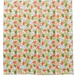 Cortina De Ducha Flores tropicales y arte de líneas