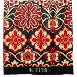 Cortina De Ducha Flores Vintage Patrón Floral Verde Rojo