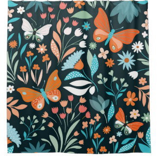 Cortina De Ducha Flores y mariposas, patatas sin costura decorativa