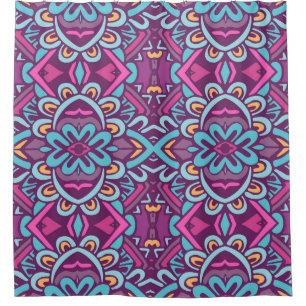Cortina De Ducha Flores y rhombus indias de época retro estilizadas