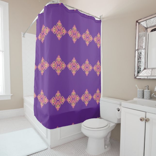 Cortina De Ducha Flowers on Purple Shower Curtain (In situ)