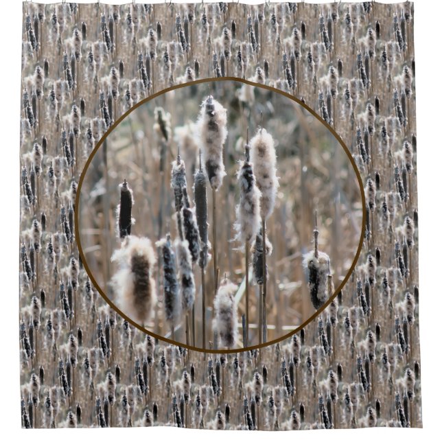 Cortina De Ducha Fluffy Cattails Nature Pattern  (Anverso)