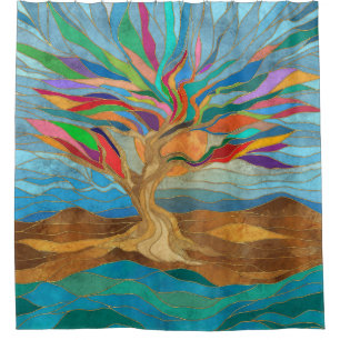 Cortina De Ducha Foliage Fantasy Mosaic Tree