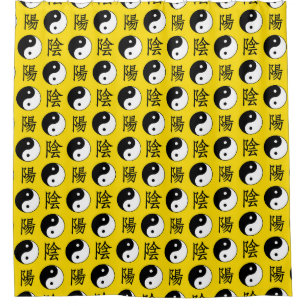 Cortina De Ducha Fondo amarillo Patrón Yinyang chino