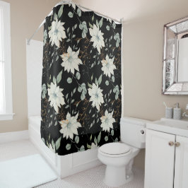 Cortina De Ducha Fondo clásico blanco floral botánico negro