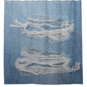 Cortina De Ducha Fondo de textura de vaqueros de denim azul rotos.