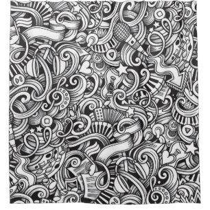 Cortina De Ducha Fondo de Vintage de Doodles de Música