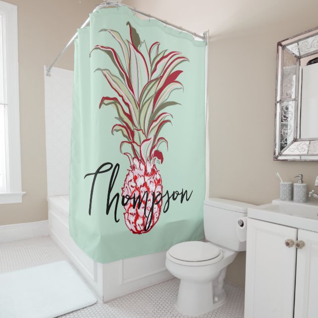 Cortina De Ducha Fondo monogramado brillante lindo piña azul (In situ)