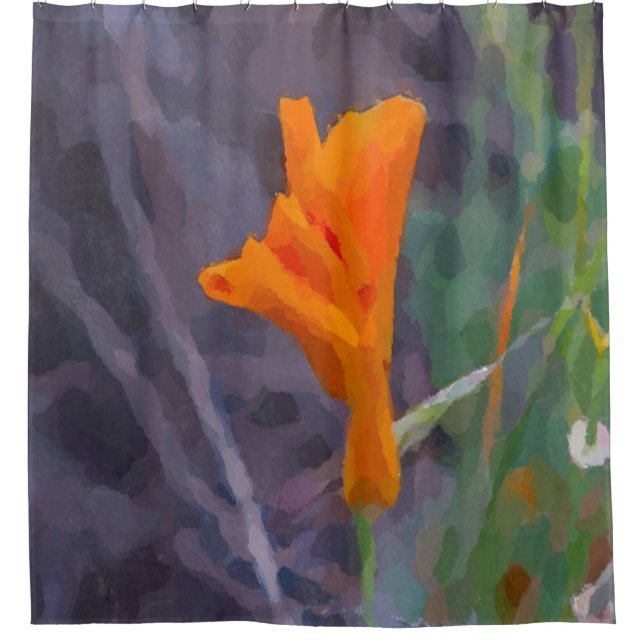 Cortina De Ducha Fondo morado de flor naranja (Anverso)