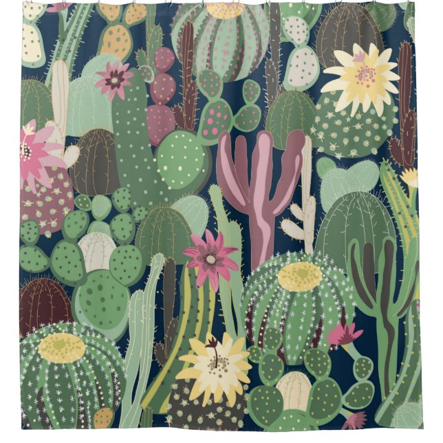 Cortina De Ducha fondo transparente con cactus (Anverso)