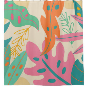 Cortina De Ducha Fondo tropical con plantas de selva. Hoja de palma