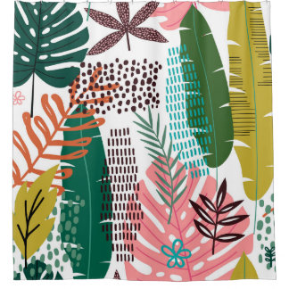 Cortina De Ducha Fondo tropical sin foco con Monstera