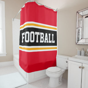 Cortina De Ducha FOOTBALL Brillante Red Black Yellow Carreras Strip