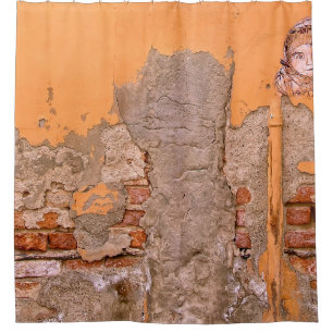 CORTINA DE DUCHA FOTO DE CERRADOR DE NARANJA Y PINTURA DE PARED GRI
