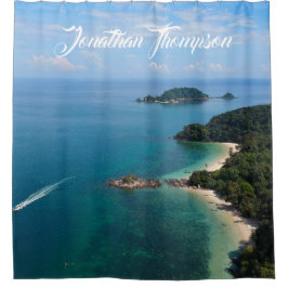 Cortina De Ducha Foto personalizada del océano Agua azul cielo azul