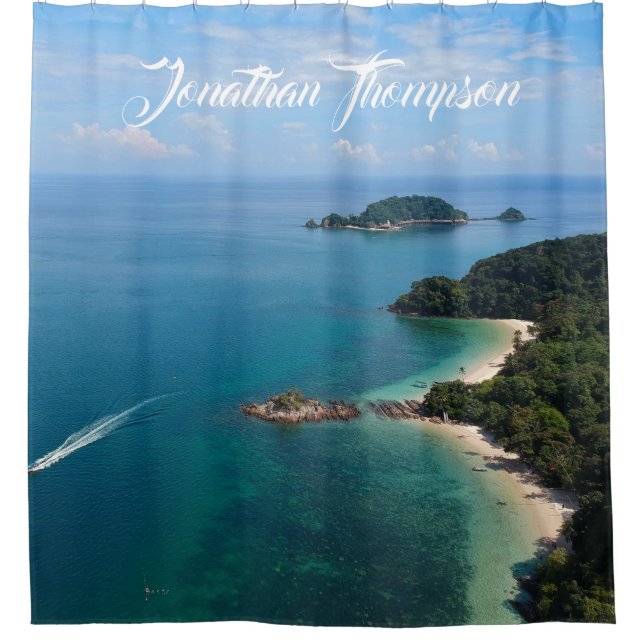 Cortina De Ducha Foto personalizada del océano Agua azul cielo azul (Anverso)