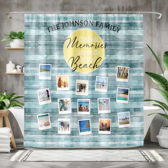 Cortina De Ducha Foto playa de rayas costeras (The Best Memories Are Made At the Beach Photo Shower Curtain)
