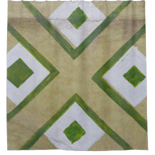 Cortina De Ducha Fotograma de cierre textil marrón, blanco y verde