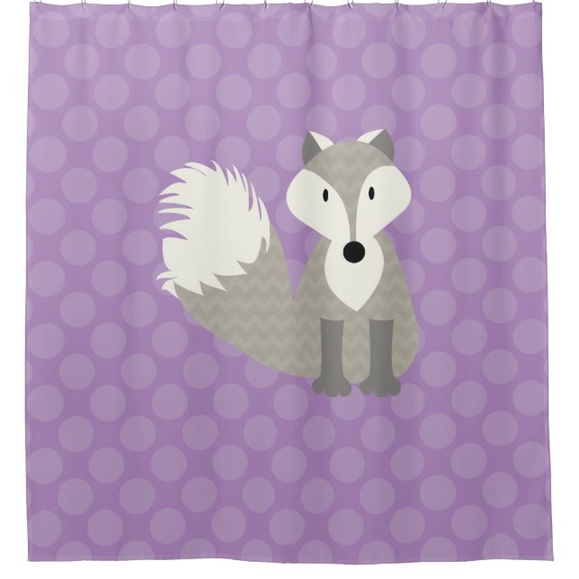 Cortina De Ducha Fox gris sobre puntos de Polka Lavender (Anverso)