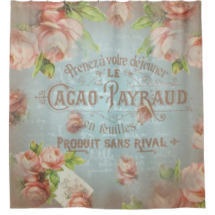 Cortina De Ducha francés floral subió vintage de la letra de la