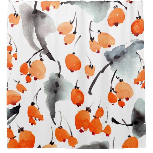 Cortina De Ducha Fresas acuáticas y hojas patrón de ilustracion (Anverso)