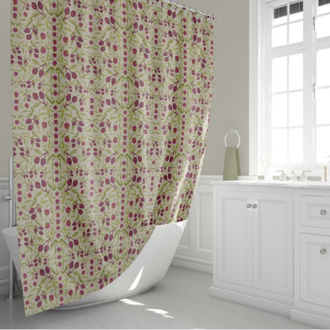 Cortina De Ducha Fresas frambuesas estilo arte y artesanía (Strawberries Raspberries Arts & Crafts Style Shower Curtain by Jenn Steffen for Studio Posies.)