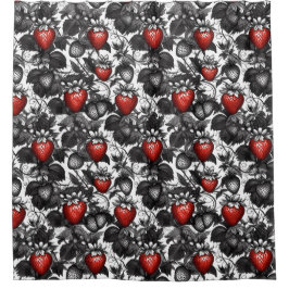 Cortina De Ducha Fresas negras, blancas y rojas por todas partes