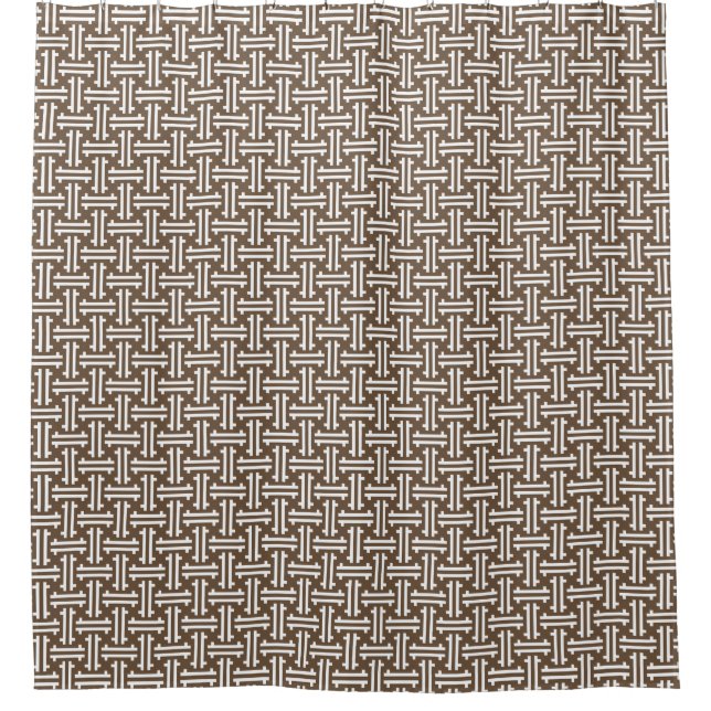 Cortina De Ducha Fret chino Art Deco, Taupe Tan y Blanco (Anverso)