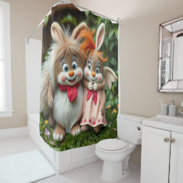 Cortina De Ducha „Fröhliche Hasenfreunde im Frühlingsgarten“