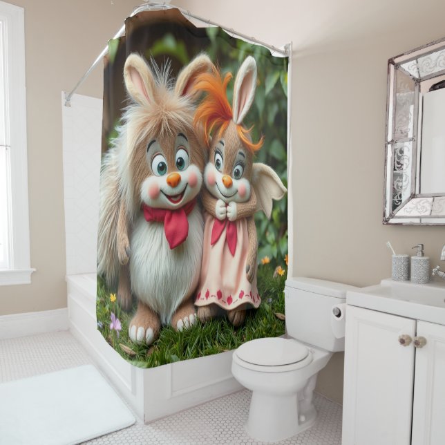 Cortina De Ducha „Fröhliche Hasenfreunde im Frühlingsgarten“ (In situ)