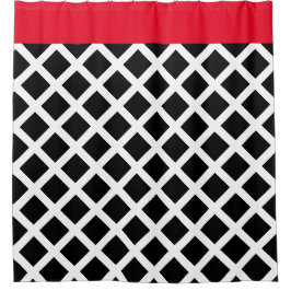 Cortina De Ducha Frontera negra y blanca retra del rojo del tablero
