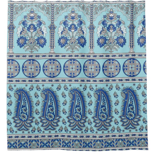 Cortina De Ducha Frontera Paisley Asiática: Diseño Tradicional. (Anverso)