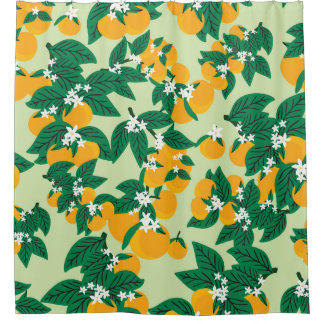Cortina De Ducha fruta naranja: patrón de cosecha verde.