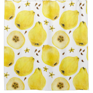 Cortina De Ducha Frutas frescas de membrillo amarillo, acuarela tra