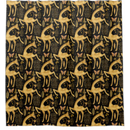 Cortina De Ducha Fun Black Gold Giraffe Boho Pattern