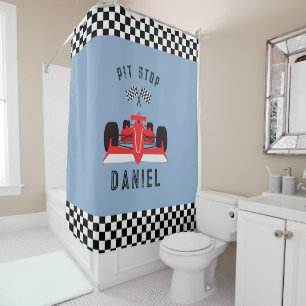 Cortina De Ducha Fun Blue Kids Red Racing Car